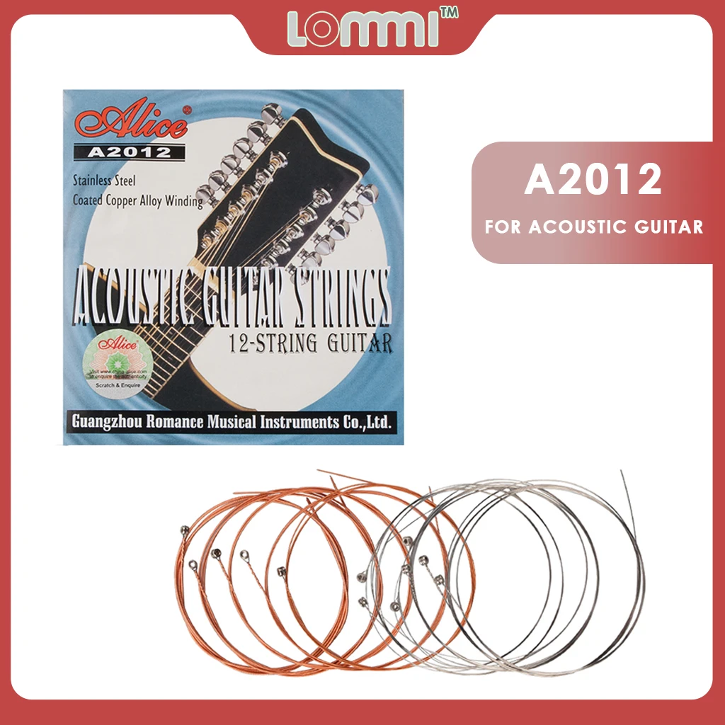 LOMMI Alice A2012 Acoustic Guitar Strings Set 12 Strings .010-.050 Gauge Stainless Steel Coated Copper Alloy Winding