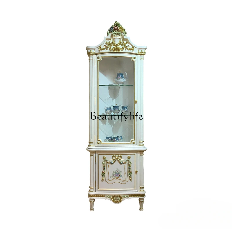 European Style Living Room Curio Cabinet French Luxury Solid Wood Gilding Carved Dining Room Wine Cabinet