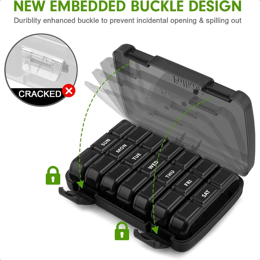 Pastillero grande semanal de 3 veces al día, pastillero diario de 7 días con 21 compartimentos, dispensador de pastillas, soporte para pláter