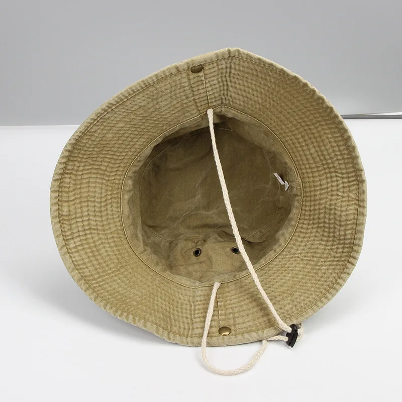 Individuell bedruckter, bestickter Bucket Hat mit breiter Krempe, aus gewaschener Baumwolle, Unisex, 62 cm, Sonnenschutz, Camping-Sonnenschutzhut – Detail 8