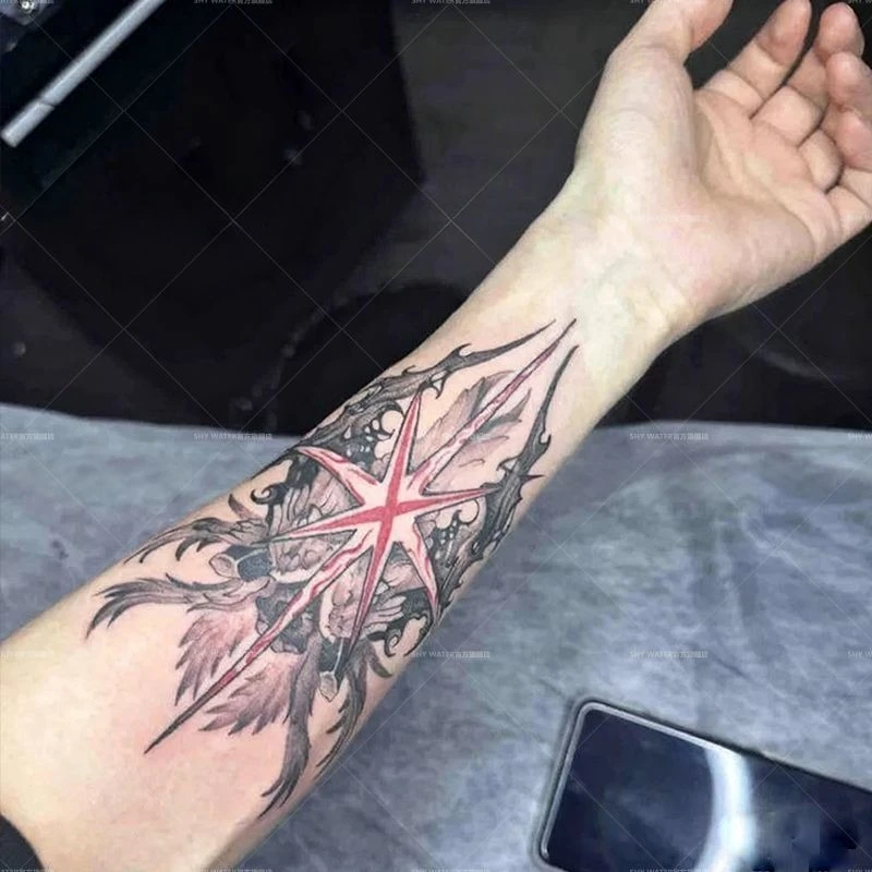 

Черный ангел, травяной сок, временные татуировки, талия, боди-арт, черная водонепроницаемая поддельная татуировка-наклейка, подходит для 15-дневной татуировки