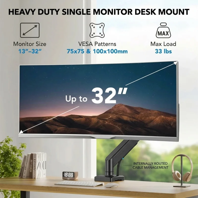 

Кронштейн для монитора Heavy Duty, 32 дюйма, для одного монитора, настольное крепление, регулируемая подставка для компьютера, черная отделка