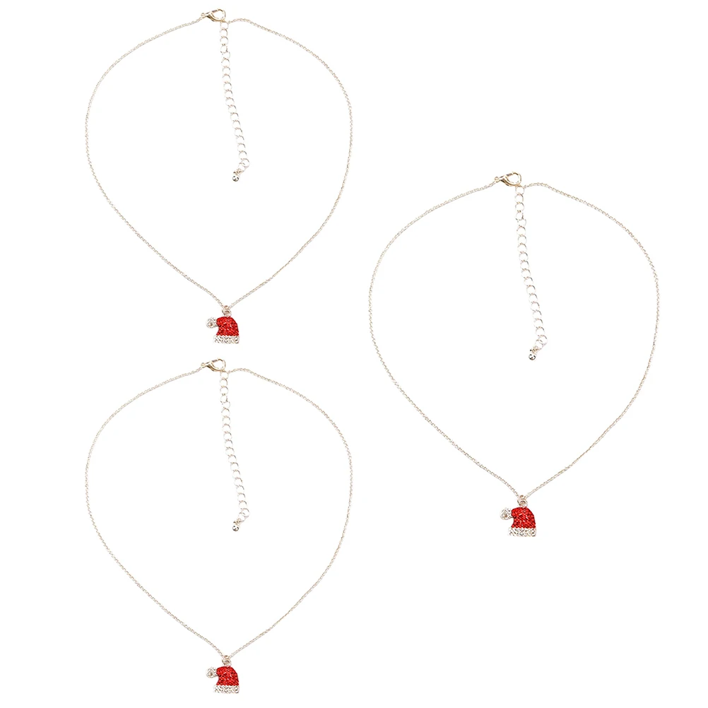 

3Pcs Santa Hat Pendant Necklaces Adjustable Length Metal Sweater Chain Jewelry Christmas Gift for Women Child Accessories