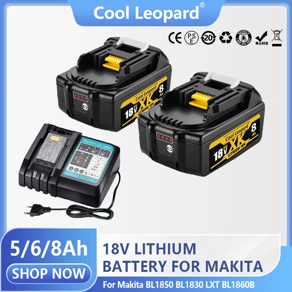 

Original 18V Lithium Battery 6.0Ah 8.0Ah Rechargeable Battery for Makita Power Tool BL1860 BL1850B BL1850 Replacement Batteries