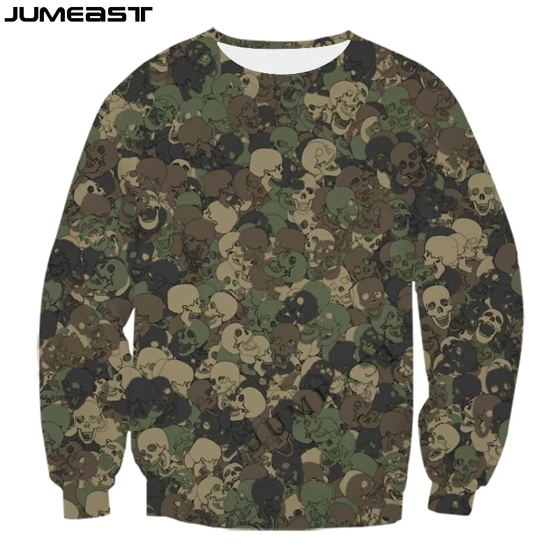 Jumeast Y2k Men Women 3D Printed Sweatshirt Hunting Skull Camouflage Long Sleeve Fashion T Shirt Sport Pullover Tops Tees