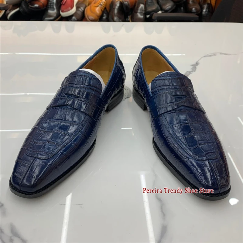 Men's Cowhide Crocodile Pattern Embossed Loafers Customized Color Pointy Toe Business Casual Shoes Summer New Trendy Party Shoes