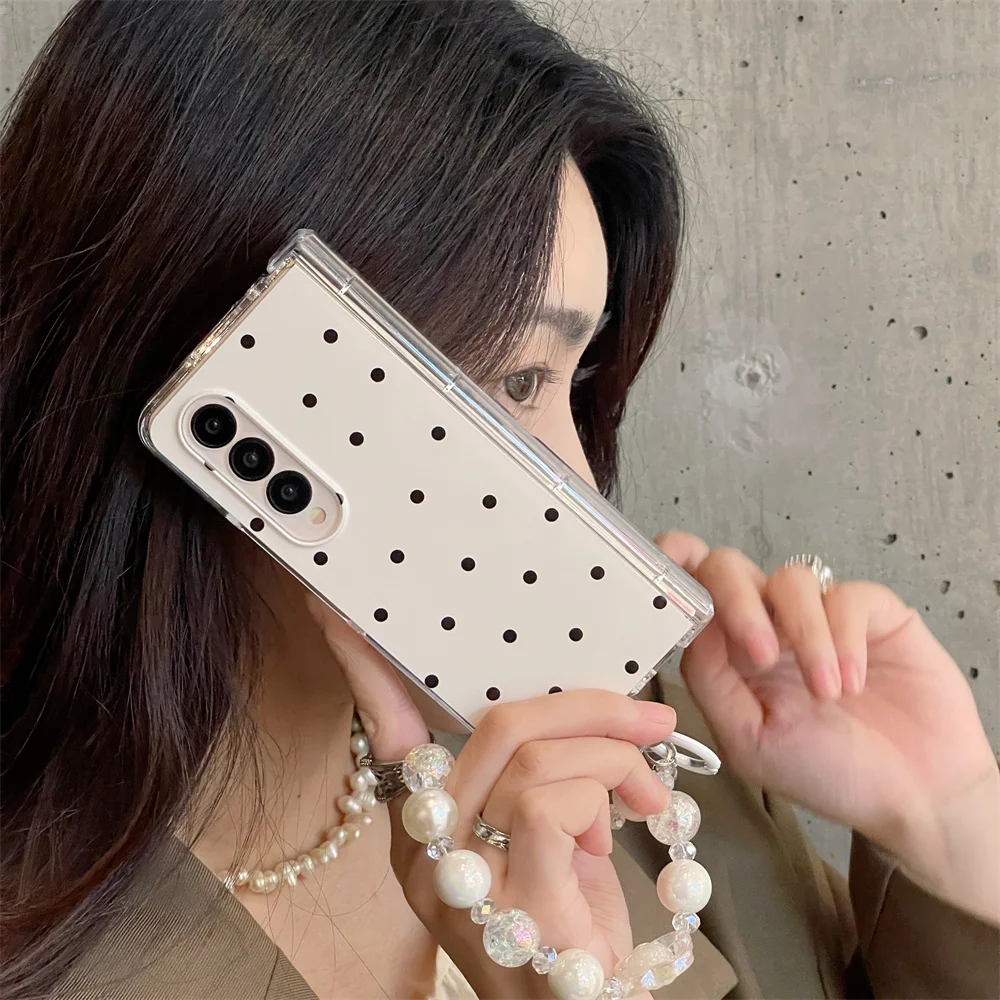 ins Cute Pearl Bracele Chain Phone Case For Samsung Galaxy Z Fold 3 4 5 Fold4 Fold3 Fold5 Lovley Dots Pattern Cover Hard Cases