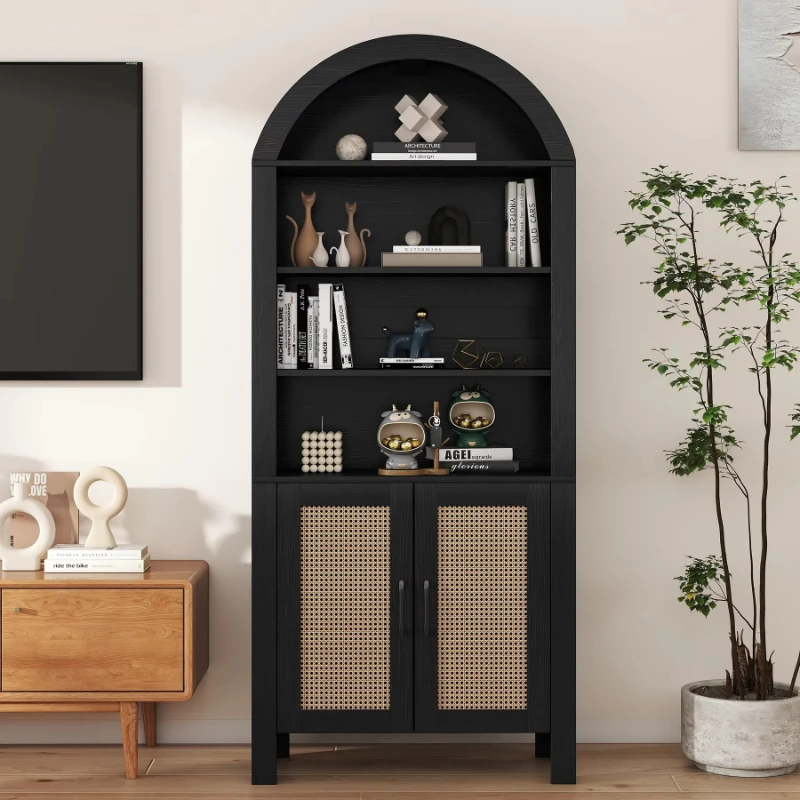 Wooden Multifunctional Storage Drawer Rattan Door Door Adjustable Shelf