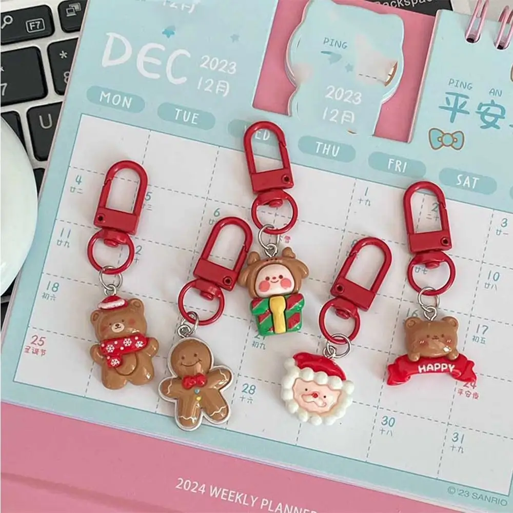 Gingerbread Man Xmas Santa Claus Pendant Elk Backpack Charms Christmas Resin Key Chain Korean Style Key Ring Ornaments