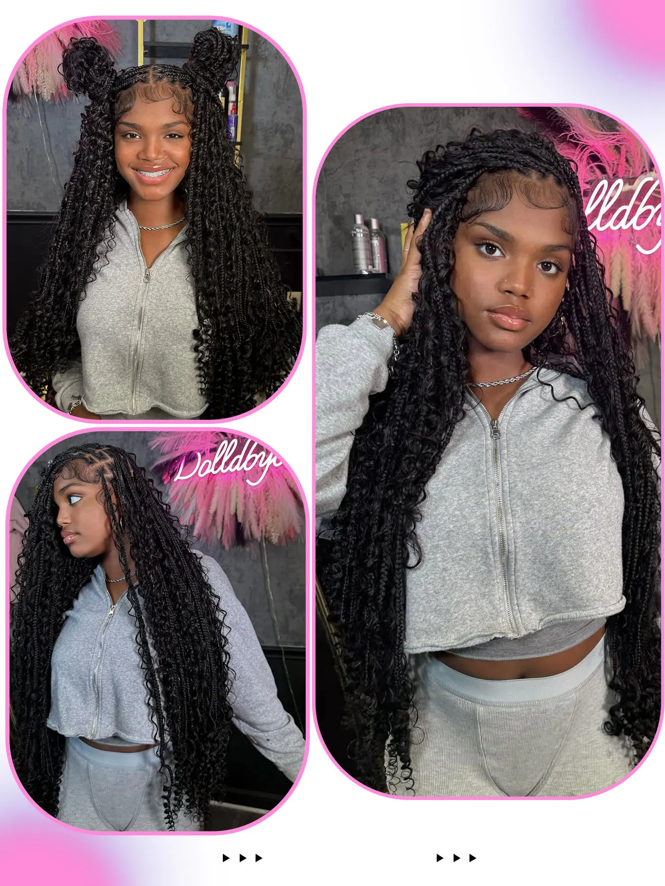 Boho Full Lace Knotless Braided Wigs For Women Bohemian Curly Knotless Box Wig Synthetic Square Part Braiding Wig With Baby Hair