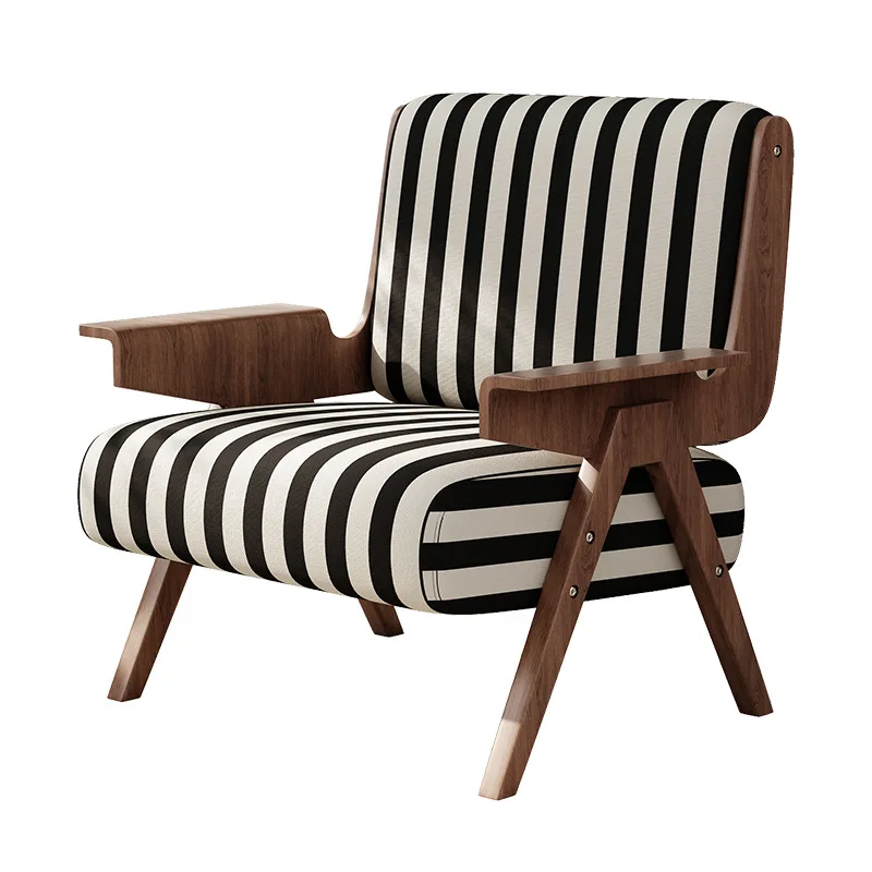 

Retro single sofa chair technical cloth living room Nordic balcony medieval style solid wood leisure