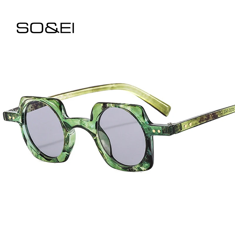 

SO&EI Retro Small Square Sunglasses Women Fashion Clear Round Ocean Lens Eyewear Men Punk Rivets Sun Glasses Shades UV400