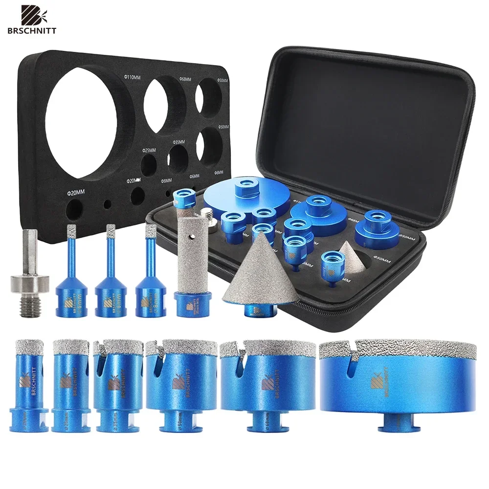 

12Pcs Diamond Drill Bit Set 6-110mm Hole Saw for Tile Granite Marble Stone Milling Core Chamfer Bit Adapter for Drilling
