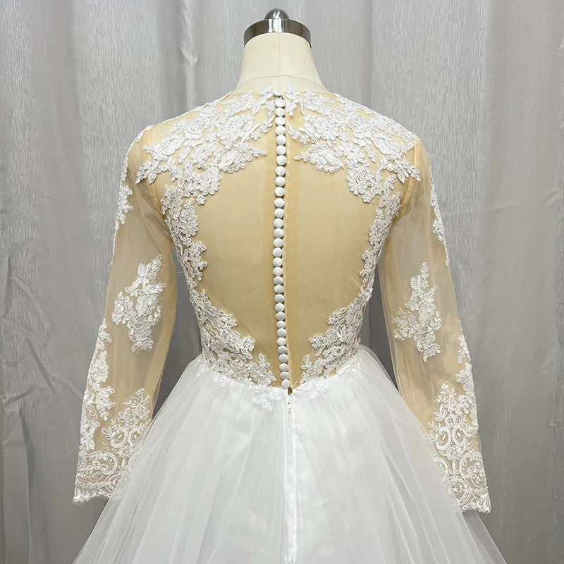 Customized Sexy Backless Vestido De Novia Long Sleeve Applique Lace Wedding Dresses Bridal Gowns Cheap