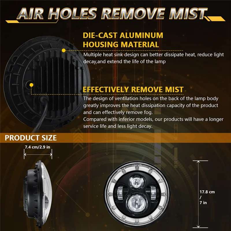 

Round 7 Inch LED Headlight, LED Headlamp Offroad Light With High Low DRL Turn Signal For Car Motorcycle-A28K
