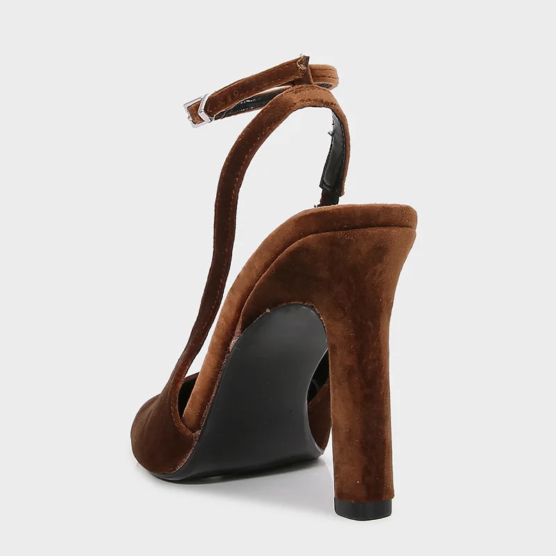 موضة جولة تو الكاحل حزام مشبك مضخات النساء ريترو براون فو الجلد المدبوغ أحذية مصممين أنيقة مأدبة فستان أحذية Zapatos Mujer #4