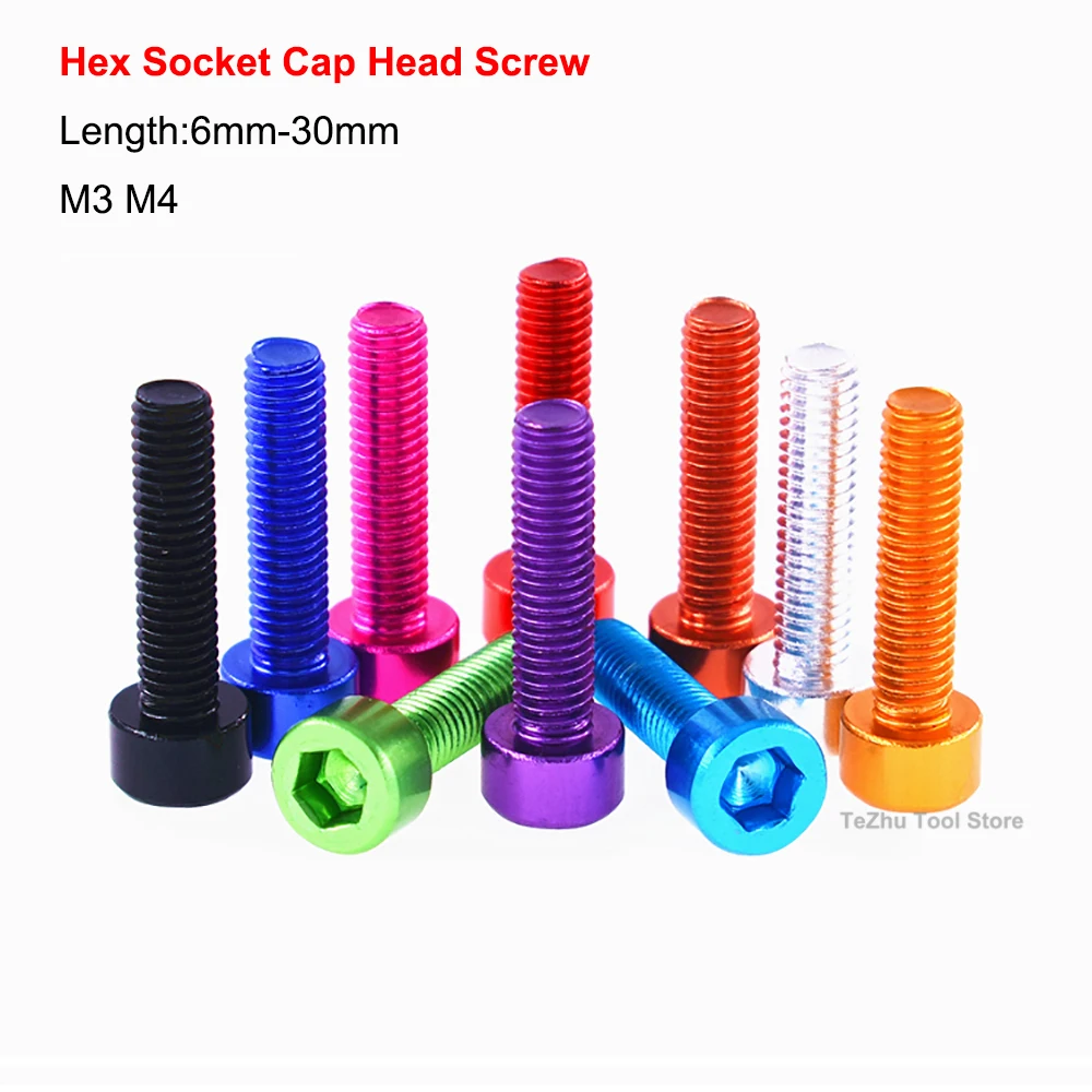 5PCS Allen Socket Screw M3 M4 Colourful Aluminum Alloy Hex Hexagon Socket Cap Head Machine Screw Bolts Length 6mm-30mm