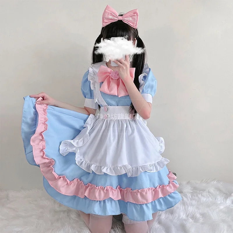 خادمة تأثيري أليس الباستيل فستان لينة لطيف ميكي فيستدوس أنيمي Kawaii الزي النساء ملابس العمل حجم كبير لوليتا 2025