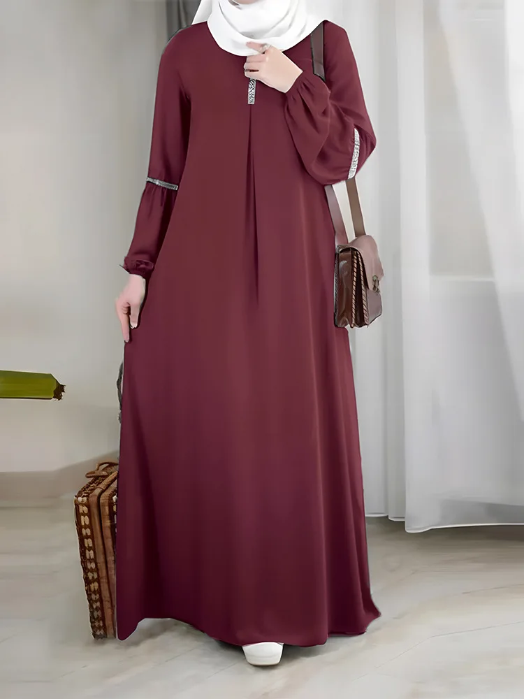 

Abaya Autumn Women's Dress Middle Eastern Arab Fashion Long Sleeve Sequin Robes New Casual Loose Muslim Female Sundress