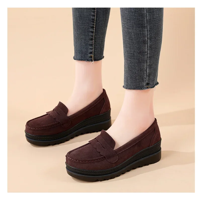 Spring Women Flat Platform Loafers Ladies Elegant Suede Leather Moccasins Shoes Woman Slip On Moccasin Women\'s Blue Casual Shoes