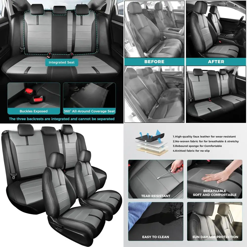 

Seat Covers for Honda Civic Sedan LX 2016 2017 2018 2019 2020 2021, Faux Leather Car Seats Cover Full Set Waterproof, Black Grey