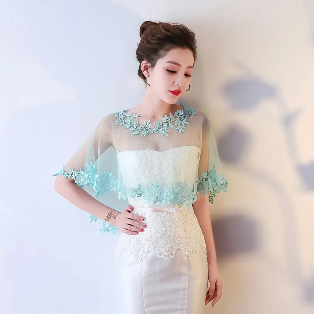 

Elegant Large Size Dress Capes Short Wrap Evening Party Capes Transparent Bridal Wedding Capes Women Wraps Lace Flower Shawl