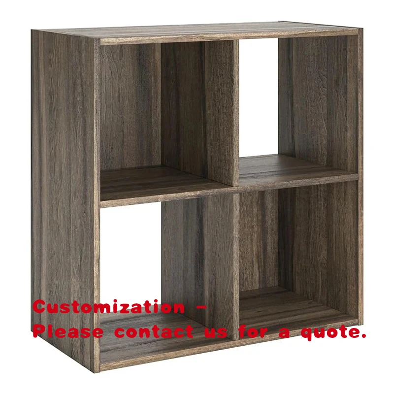 

Прочная деревянная полка с 4 отделениями, открытый книжный шкаф с сеткой 2x2, компактный стеллаж для хранения книг, медиаустройств и декора.