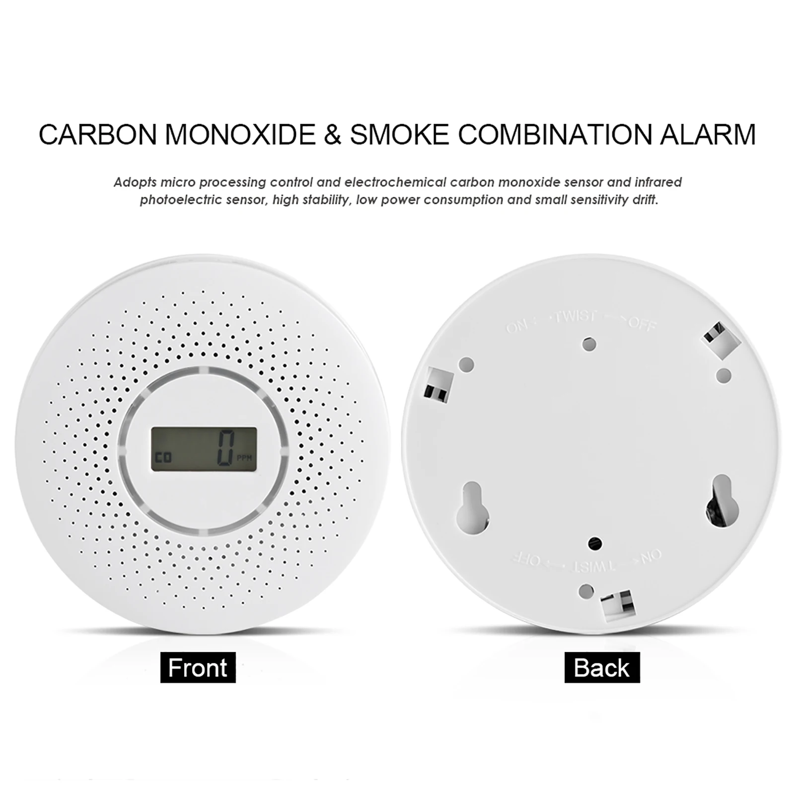 Koolmonoxide CO & Rook Combinatie Geluid Alarm Monitor Detector Sensor Koolmonoxide Detectie Alarm