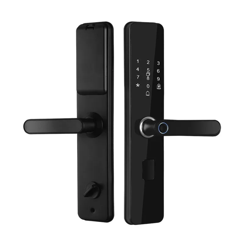 2023NEW Black Electronic Smart Door Lock With Biometric Fingerprint / IC Card / Password / Key Unlock/ USB Emergency Charge