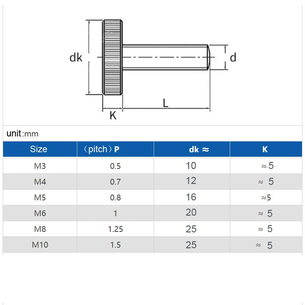 1pc M3 M4 M5 M6 M8 M10 GB835 304 Stainless Steel Knurl Flat Round Head Hand Tighten Curtain Wall Glass Thumb Screw Bolt DIN653