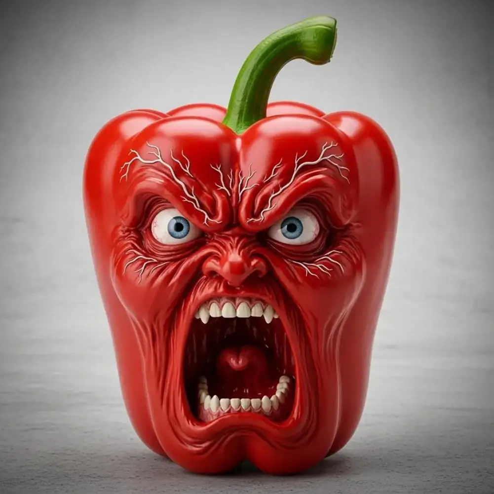Eye-catching Kitchen Accessories Screaming Vegetables Figurine Set Resin Evil Carrot Tomato Pepper Statue Emotional for Kitchen
