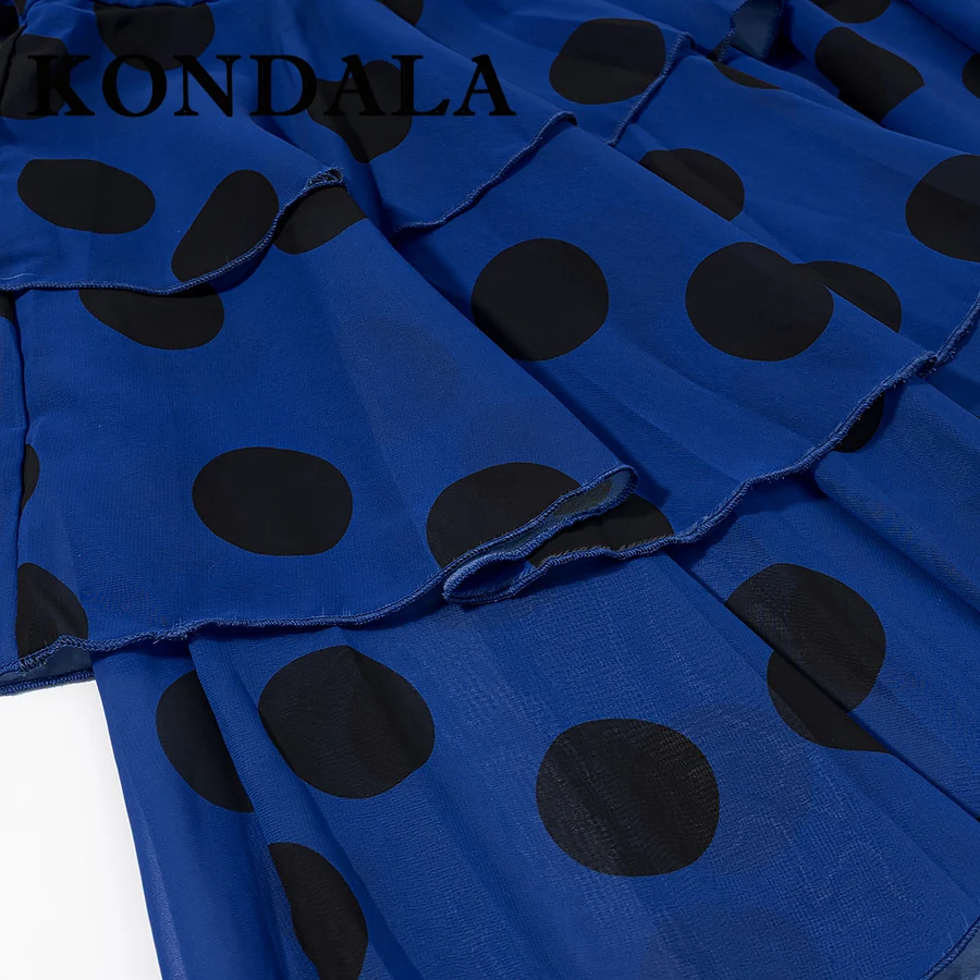 KONDALA Chic Polka Dot Elegant Long Blue Woman Dress Fashion 2025 Evening Part Cami Dress Fishtail Birthday Pleated Slim Vestido