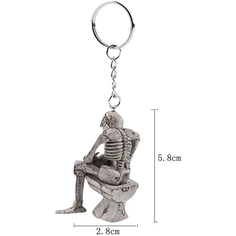 Kreativer Totenkopf-Toiletten-Geist-Schlüsselanhänger, Punk-Skelett, sitzender PVC-Schlüsselring, Auto-Anhänger, witziges Halloween-Geschenk, Retro, lustig – Detail 1