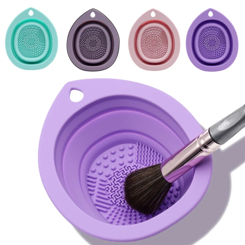&1Pc Silicone Makeup Brush Cleaner Folding Powder Puff Cleaning Bowl Eyeshadow Brushes Washing  Mat  Tools Scrubber Box