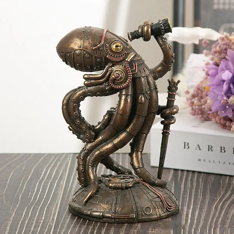 Resin Steampunk Metal Mechanical Traveler Octopus Figurine Interior Giant Kraken Marauder Home Living Room Decoration