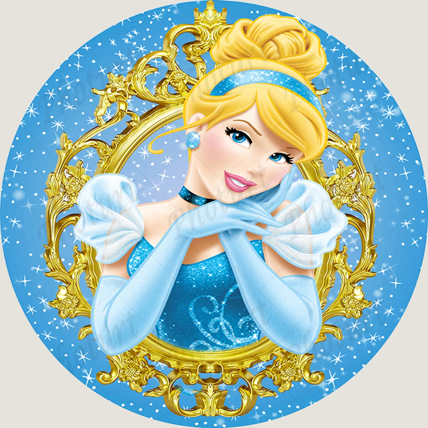 Round Disney Princess Cinderella Background Disneyland Golden Blue Beauty Backdrop Circle Banner Photography Decoration Props