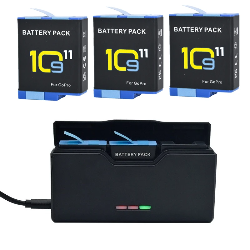 

2800mAh camera battery for GoPro Hero 11 10 9 LED Light Battery Charger Battery Storage For GoPro 11 10 9 Accessories