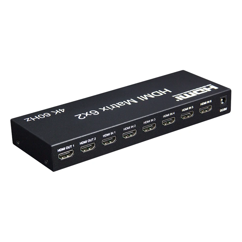 Матричный Коммутатор HDMI 6x2 4K 60 Гц, HDMI матрица, 6 в 2 выхода, сплиттер с оптическим R/L аудио экстрактором для монитора ПК