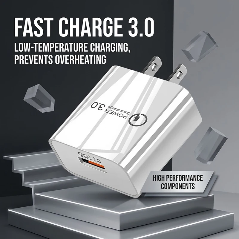 QC3.0 Fast Charger 18W Single USB Wall Plug Power Adapter With Multi-Protection For iPhone 17 16 15 For Android Smartphones Use