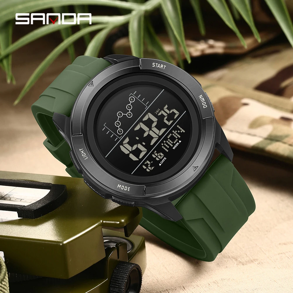 Reloj electrónico SANDA 2198 Timing para hombre, deportes de escalada al aire libre, resistente al agua, LED, Esfera Grande, reloj electrónico para hombre, reloj despertador