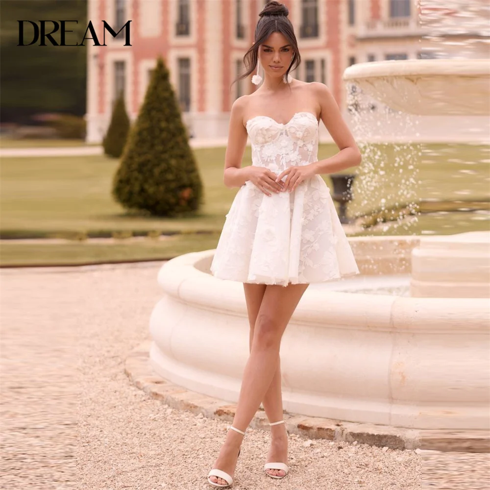 

DREAM Sweetheart Lace Applique A-Line Short Wedding Dress 2025 Open Back Sleeveless Bridal Gown Vestidos De Novia Customized