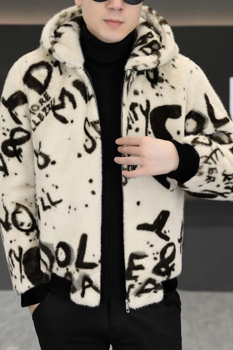 Chaqueta con capucha de piel sintética de invierno para hombre, chaqueta informal gruesa y cálida de piel sintética de visón, abrigo Social de negocios a la moda para exteriores, ropa para hombre