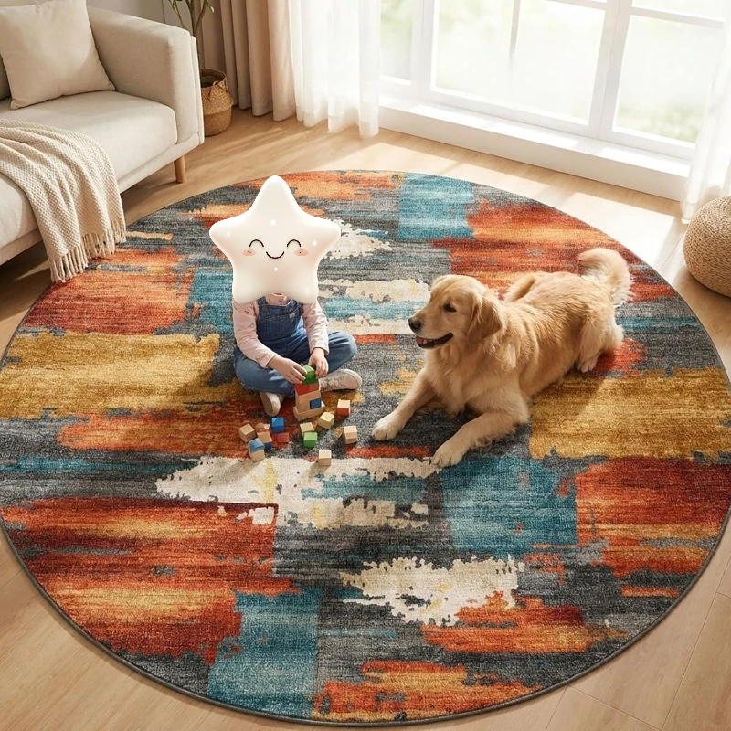 

Burnt Orange Modern Abstract Round Living Room Carpet Creative High-End Bedroom Rug Home Decor Sofa Coffee Table Floor Mat Tapis