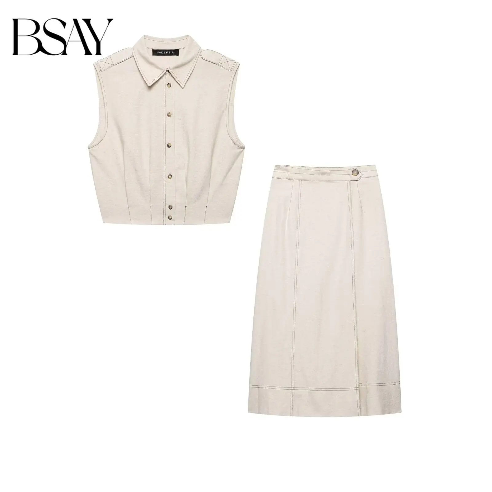 BSAY Rock 2-teiliges Set, ärmellose kurze Weste mit Revers und hochtaillierter Rock für Damen, eleganter Business-Casual-Anzug