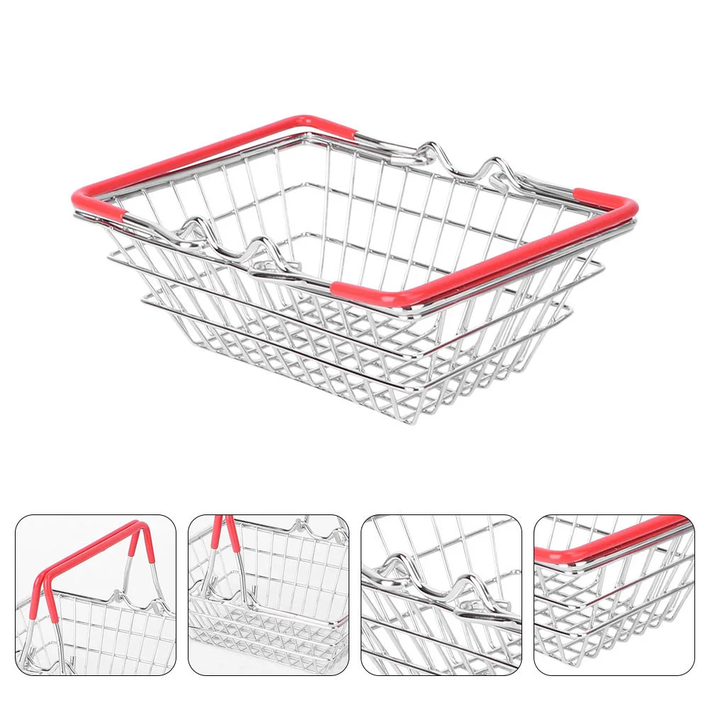 Mini cesta de compras brinquedo mercearia desktop ferro armazenamento borracha com alças tipo aberto design exclusivo