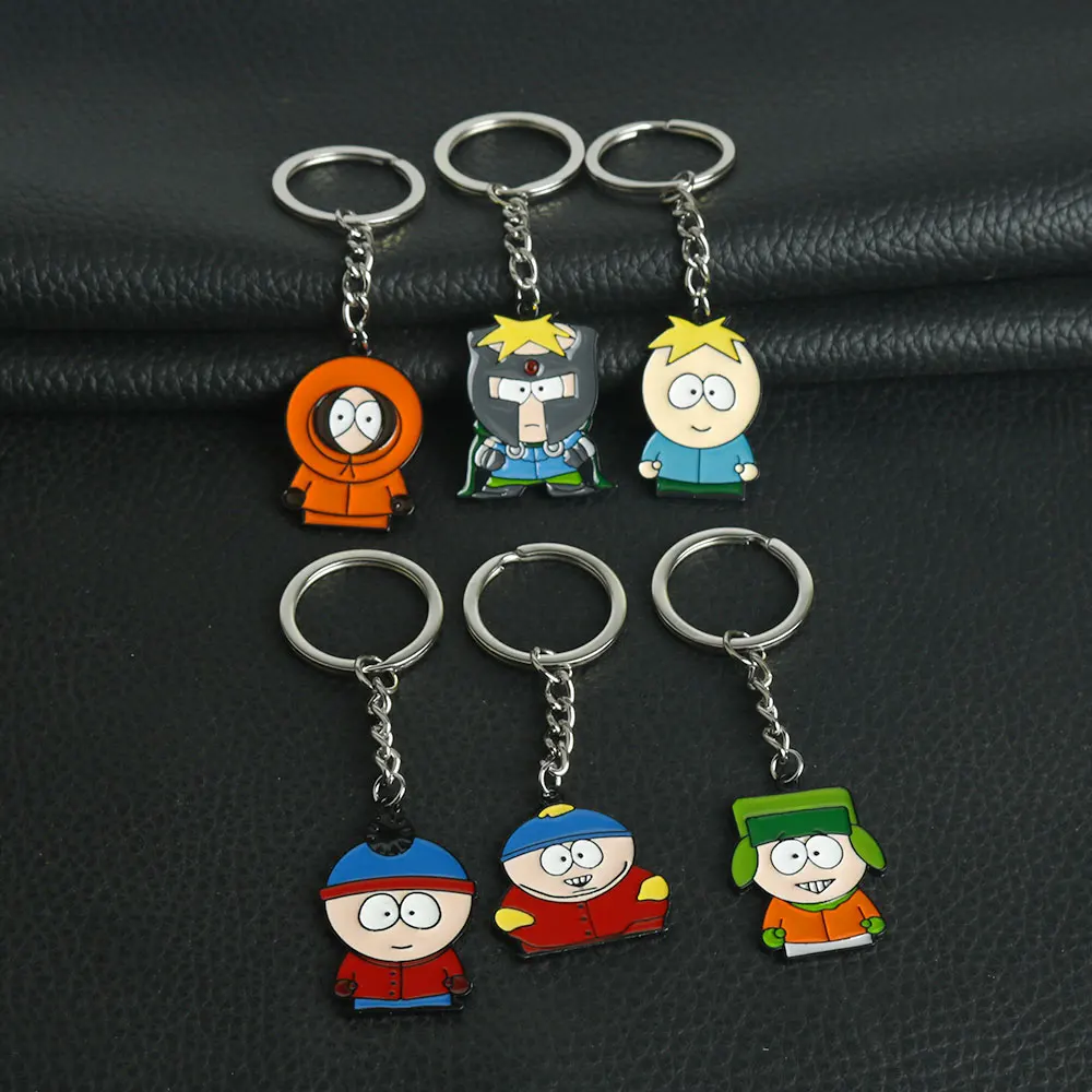 Classic Cartoon Southpark Keychain Jewelry Anime Figure Eric Cartman And Kenny McCormick Enamel Pendant Keyring Necklace Accesso image 2