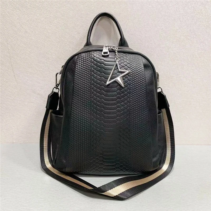 New Fashion Alligator Genuine Leather Women Backpacks Luxury Brand Female Real Natural Leather Girl Student Casual Backpack