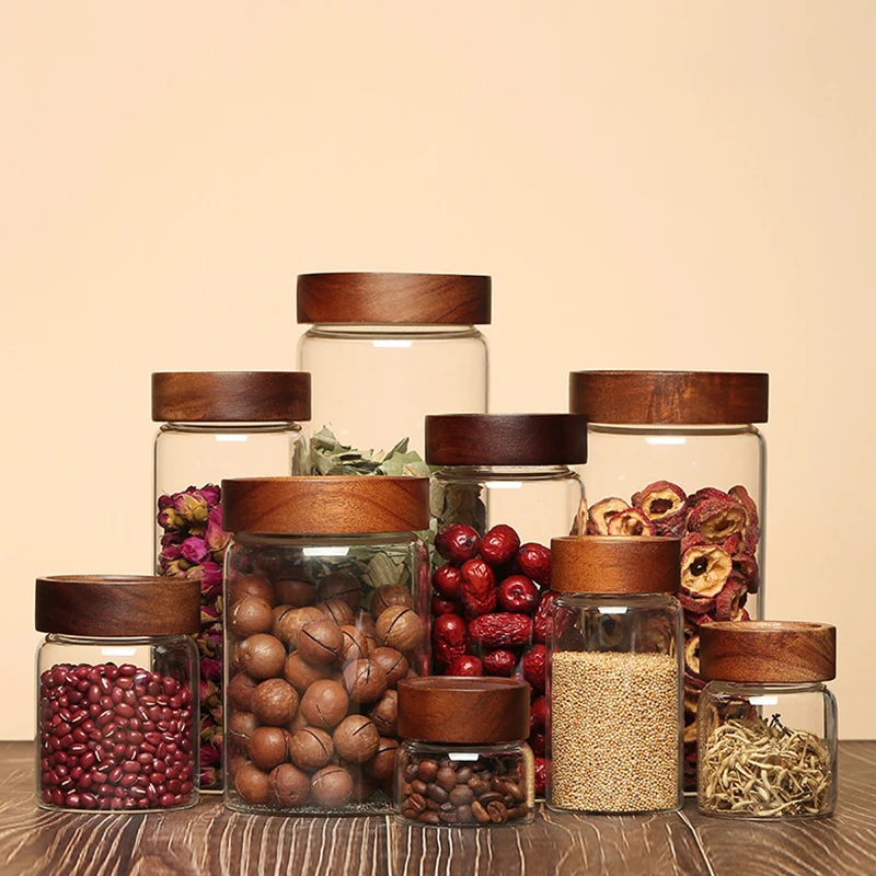 Glass Coffee Bean Sealed Storage Jar Moisture-Proof Vacuum Pressed Kitchen Container for Tea Rice Peanut