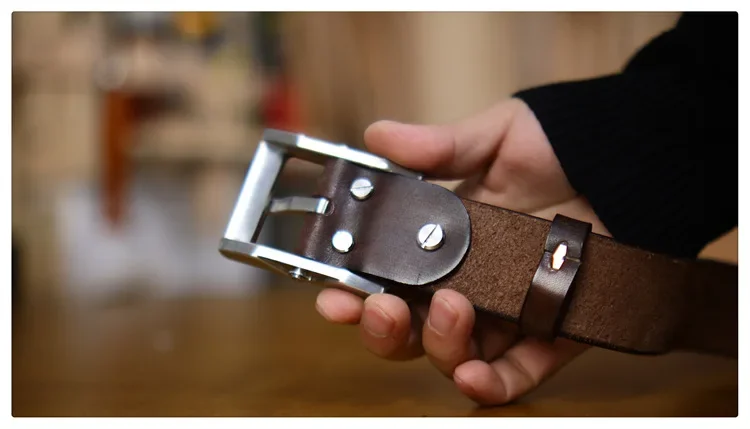 3,8 cm/1,5 Zoll dunkler Ledergürtel mit eingeriebener Oberseite, genarbtes Leder, verdickte Edelstahlschnalle, Herren-Retro-Casual-Taillengürtel