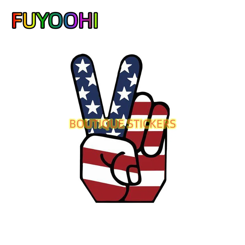 

FUYOOHI Beautiful American USA Flag Peace Victory Gesture Car Sticker Accessories Vinyl PVC Motorcycle Laptop Decal